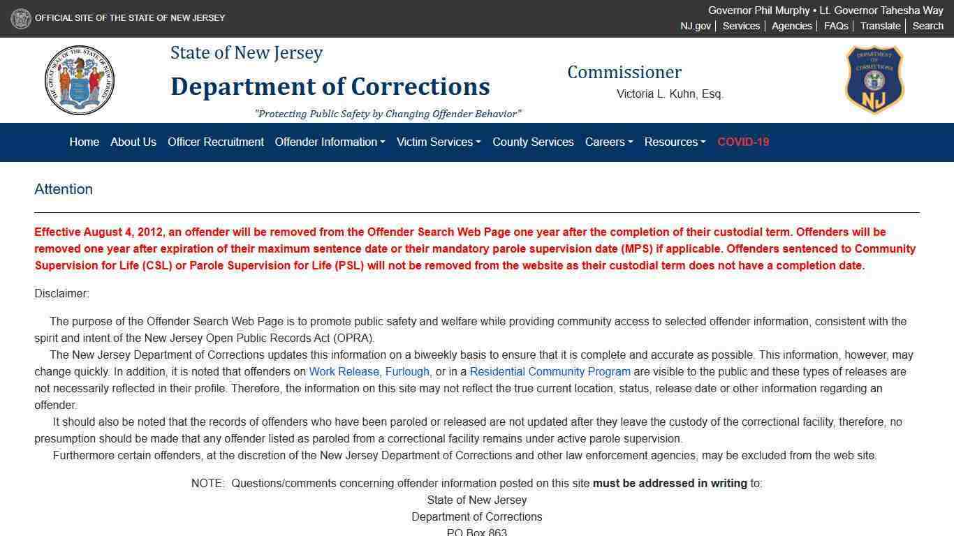 New Jersey Department of Corrections