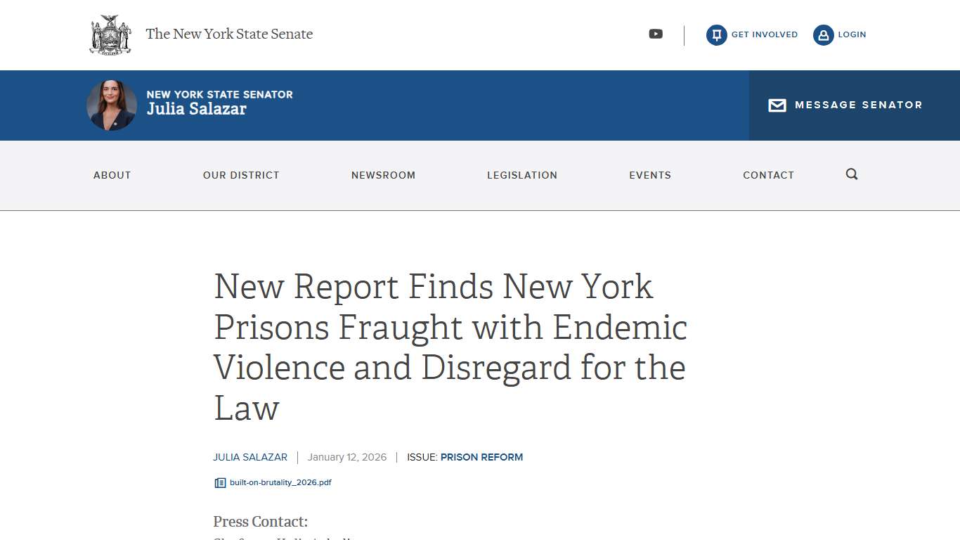 New Report Finds New York Prisons Fraught with Endemic Violence and Disregard for the Law | NYSenate.gov